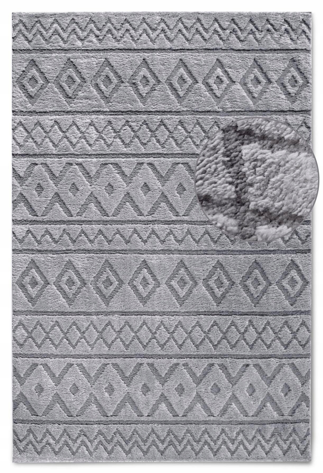 Koberec plyšový do obývacího pokoje 200x280 cm, světle šedý, moderní vzor boho 3D