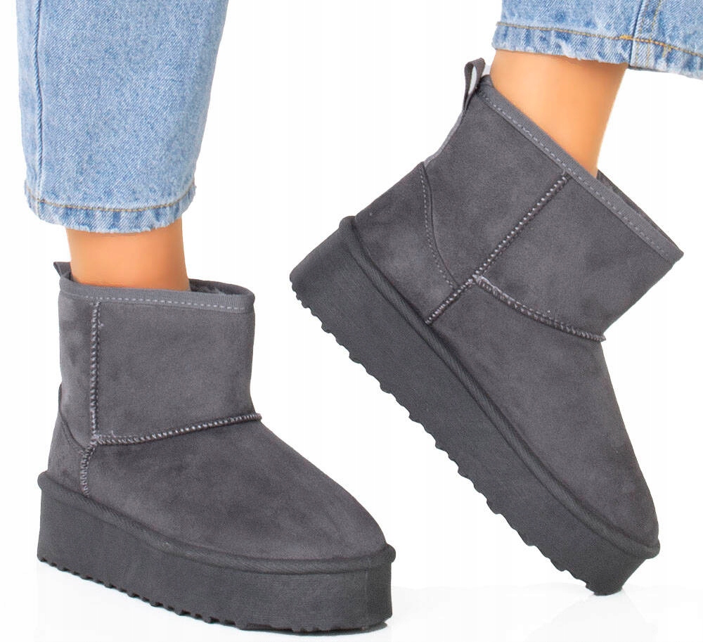 7881 SZARE OCIEPLANE BOTKI ŚNIEGOWCE NA PLATFORMIE GRUBA PODESZWA 41 Rozmiar 41