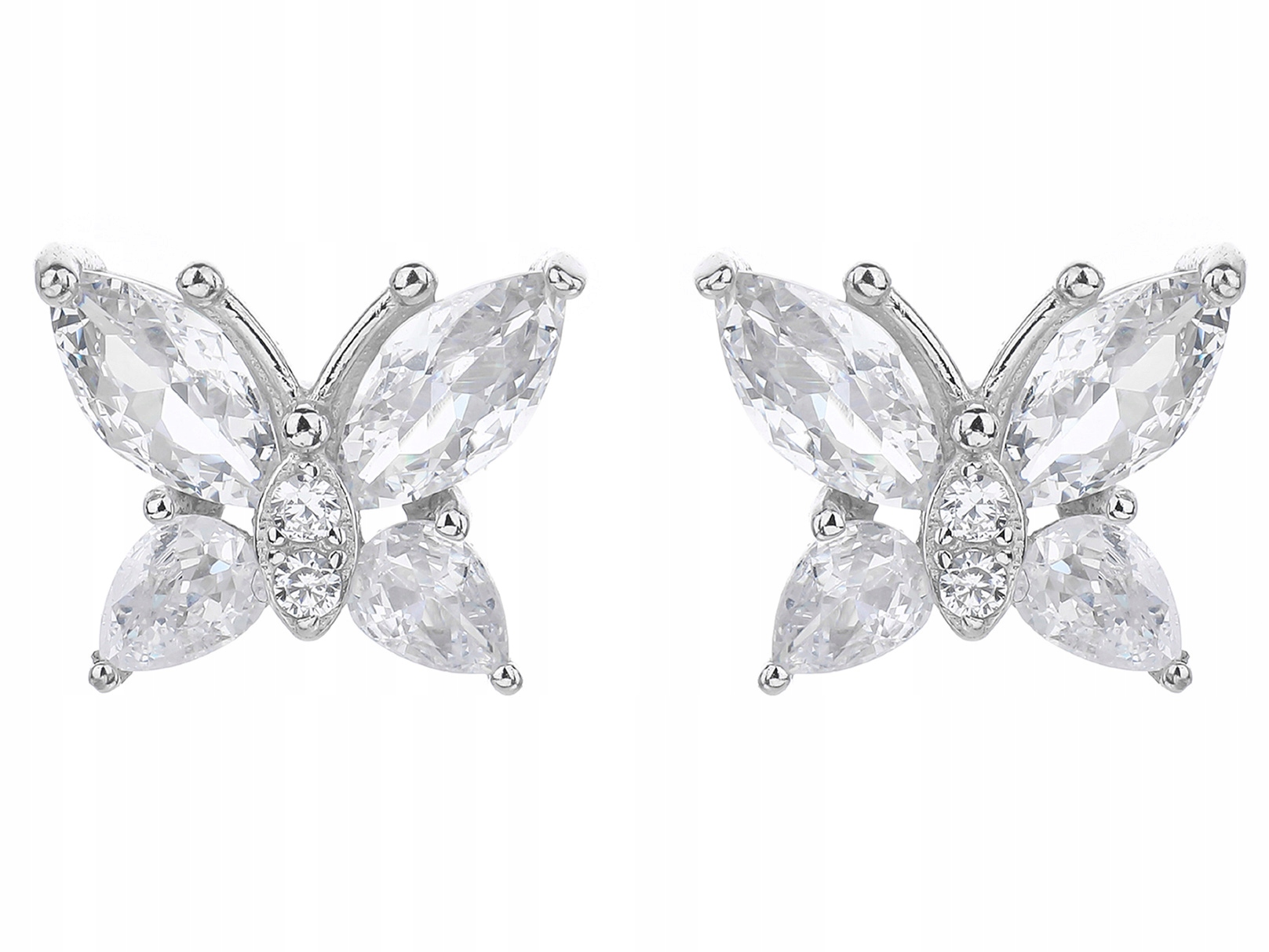 Stříbrné Náušnice Puzety Motýlci se Zirkony Rhodiované Motýlci Stříbro 925