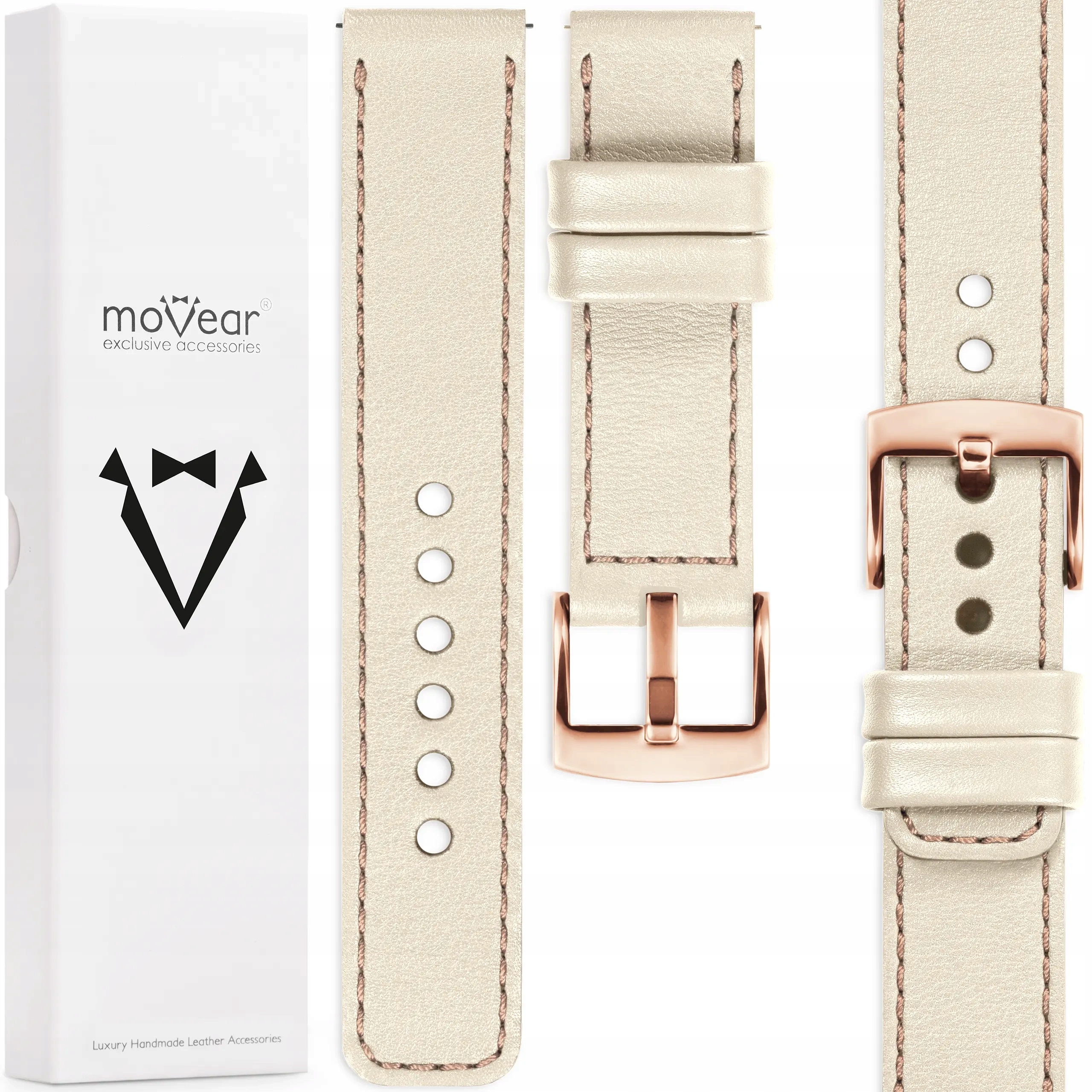 Prémiový řemínek 22 mm pro hodinky exkluzivní Italská kůže Movear Bílý