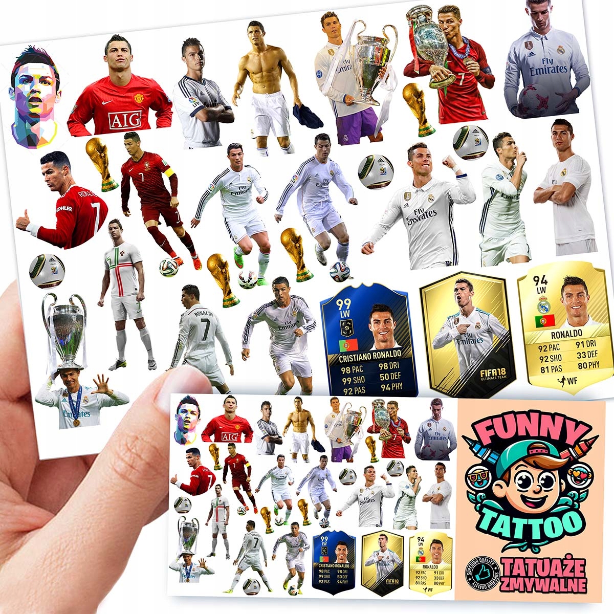 TATUAŻE DLA DZIECI ZMYWALNE TYMCZASOWE CRISTIANO RONALDO WZORY JAKOŚĆ