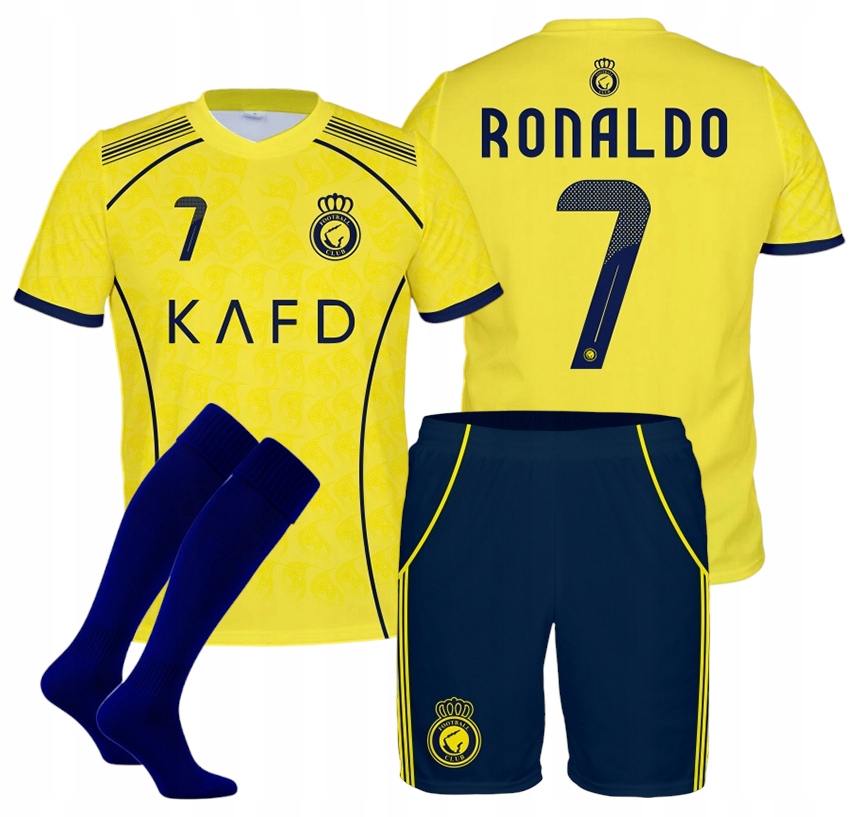 Ronaldo strój piłkarski AL.N.25 komplet koszulka spodenki getry 146