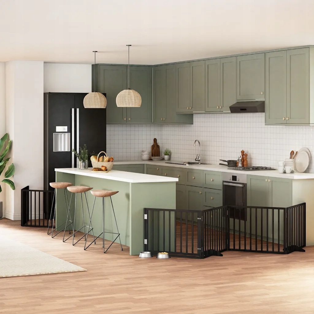 Zábrana pro psy s dvířky skládací 8 panelů černá 640 cm topol Černý 3155570