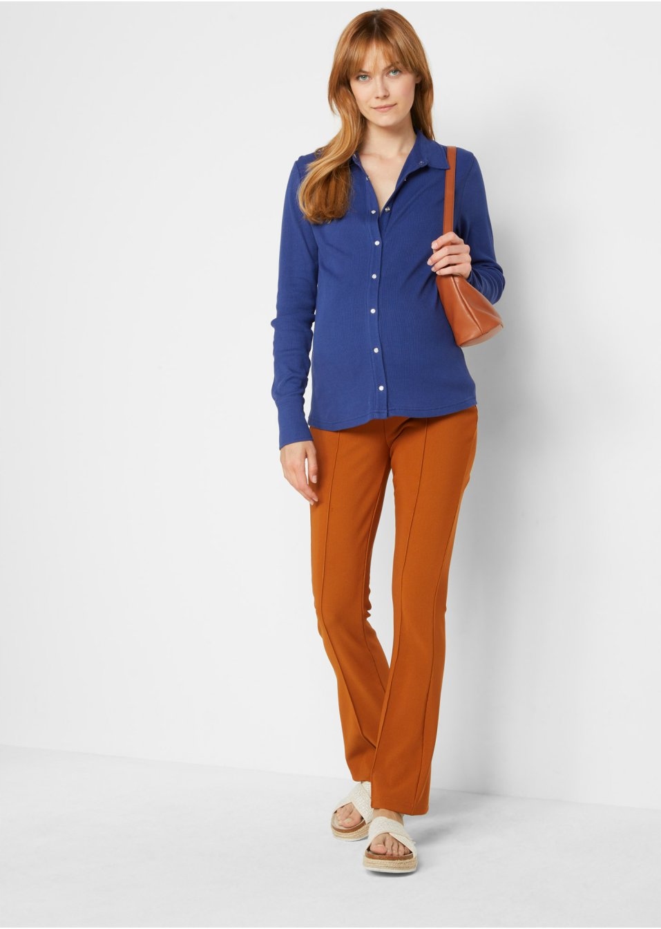 GJ142 SPODNIE CIĄŻOWE LEGGINSY DZWONY BONPRIX 48/50 BRĄZOWE Model 971584