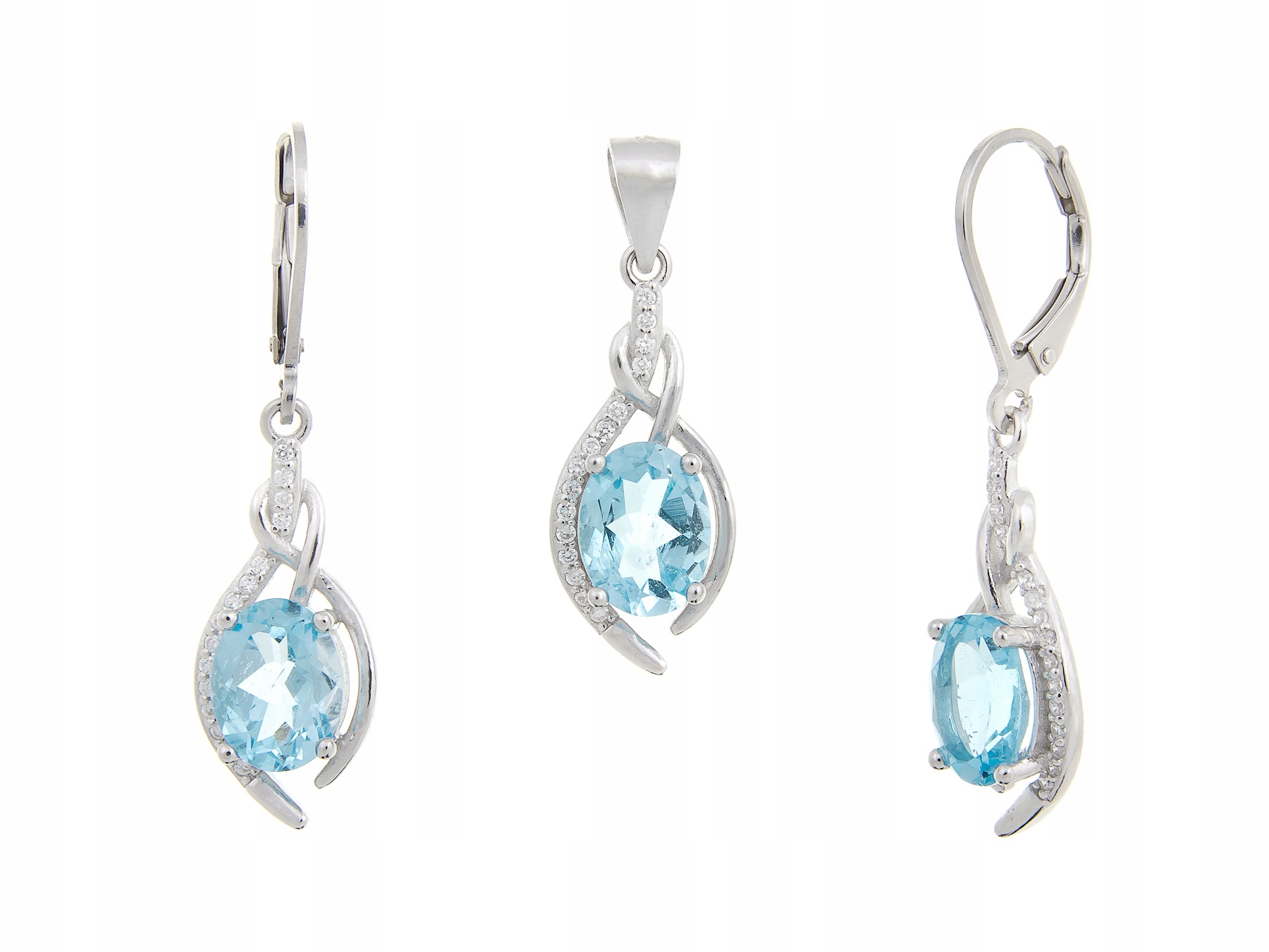Stříbrný Rhodiovaný Komplet Kol+wis Sky Blue Topaz Přírodní