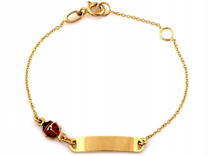 Zlatý dětský náramek 585, plechová beruška, ideální jako dárek 14kt