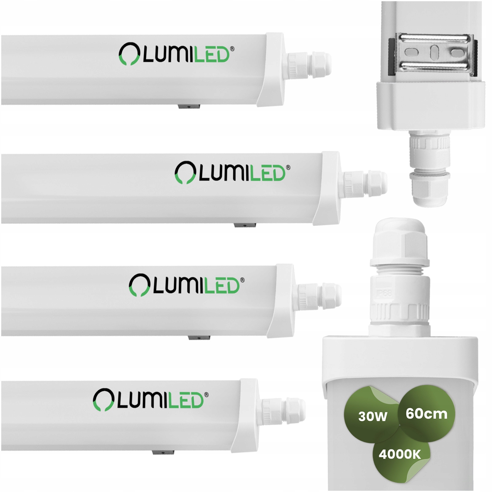 4x Hermetické Led svítidlo Dílenská lampa 60 cm do garáže 30 W Vodotěsná