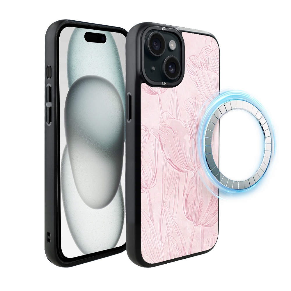 Pouzdro pro iPhone 15 Ibizu DropGuard Matt s MagSafe, tulipánová freska