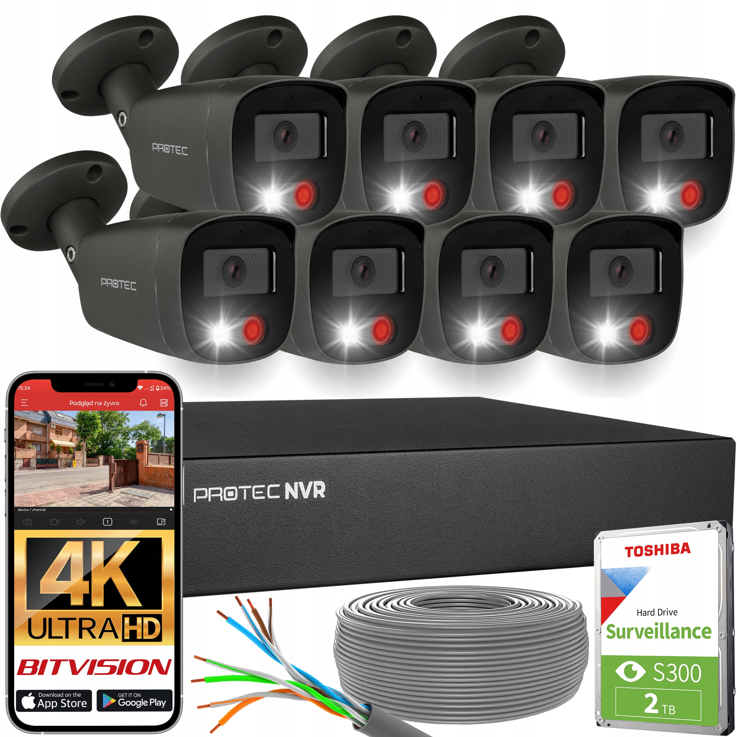 Sada pro monitorování 8 kamer Uhd 4K grafitové Ip PoE inteligentní detekce