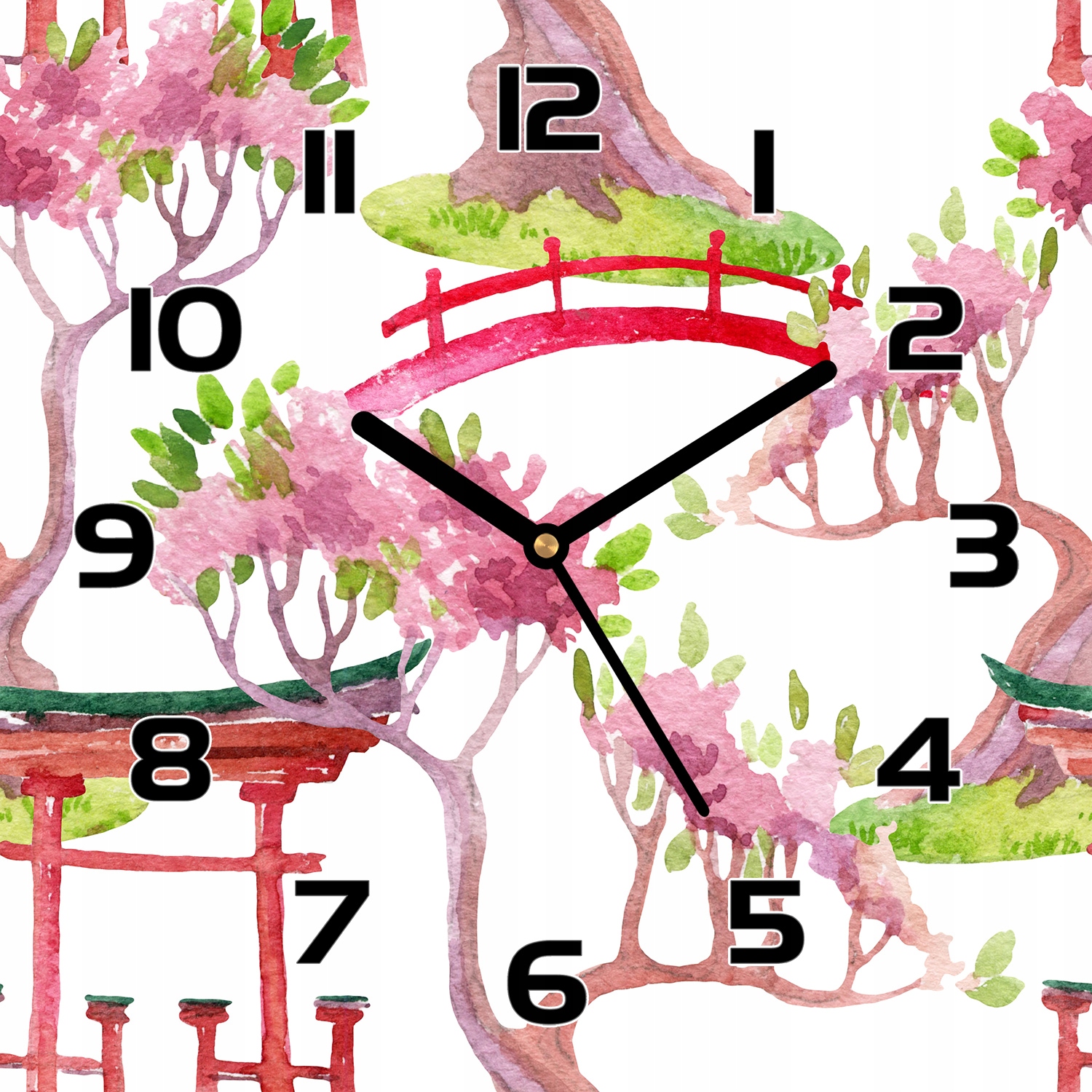 

Cichy Ścienny zegar szklany Japońskie motywy 30x30