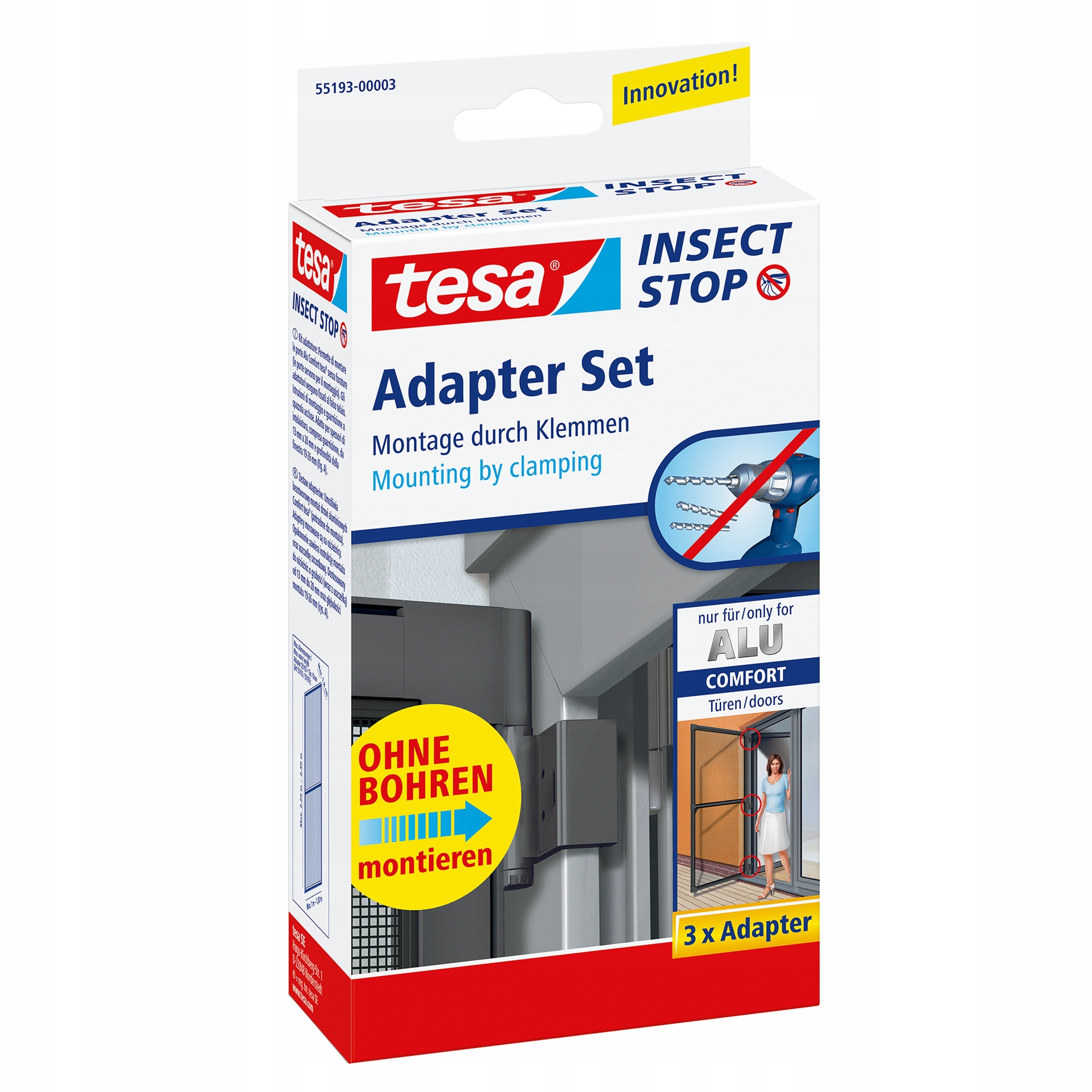 Tesa Alu Adapter svorka pro moskytiéru Montáž dveřních rámů černá 3ks