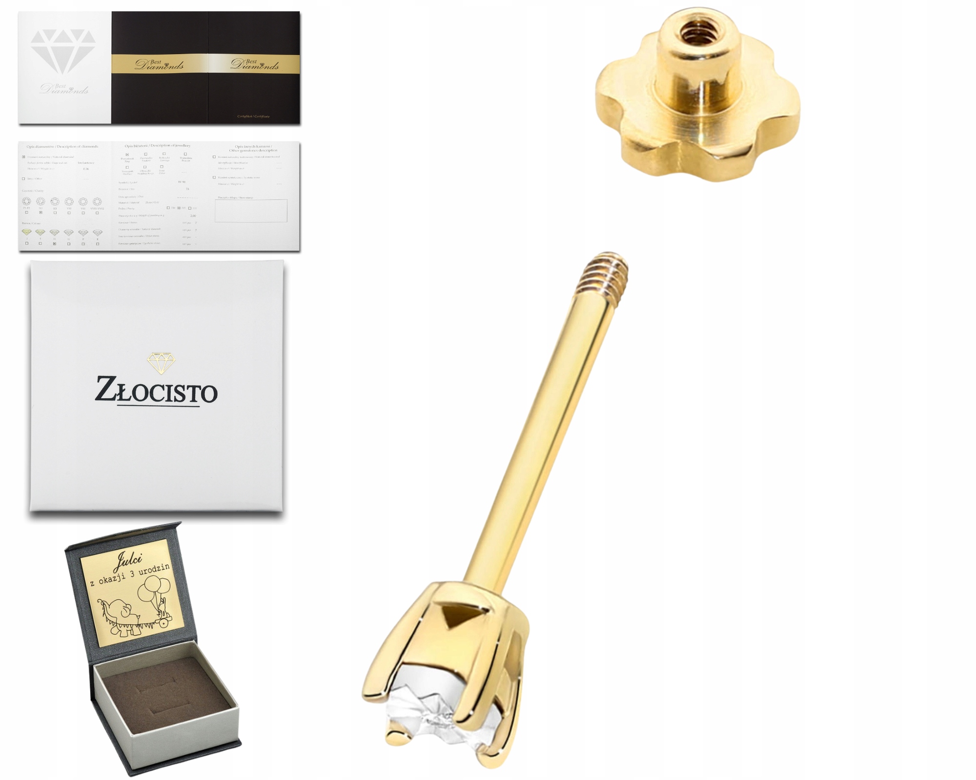 Zlatý Náušnicový Náušnice Klasika 1 Kus Briliant Diamant Helix Dárek