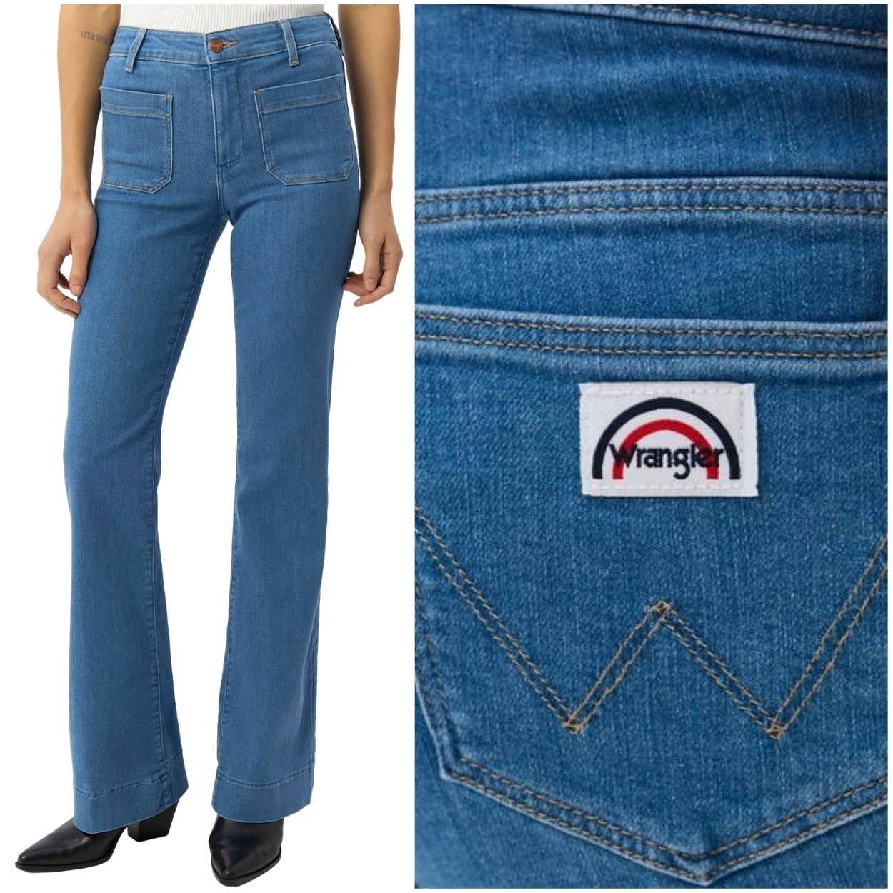 Wrangler Flare Eye Candy vysoké dámské džínové kalhoty se zvony W27 L30