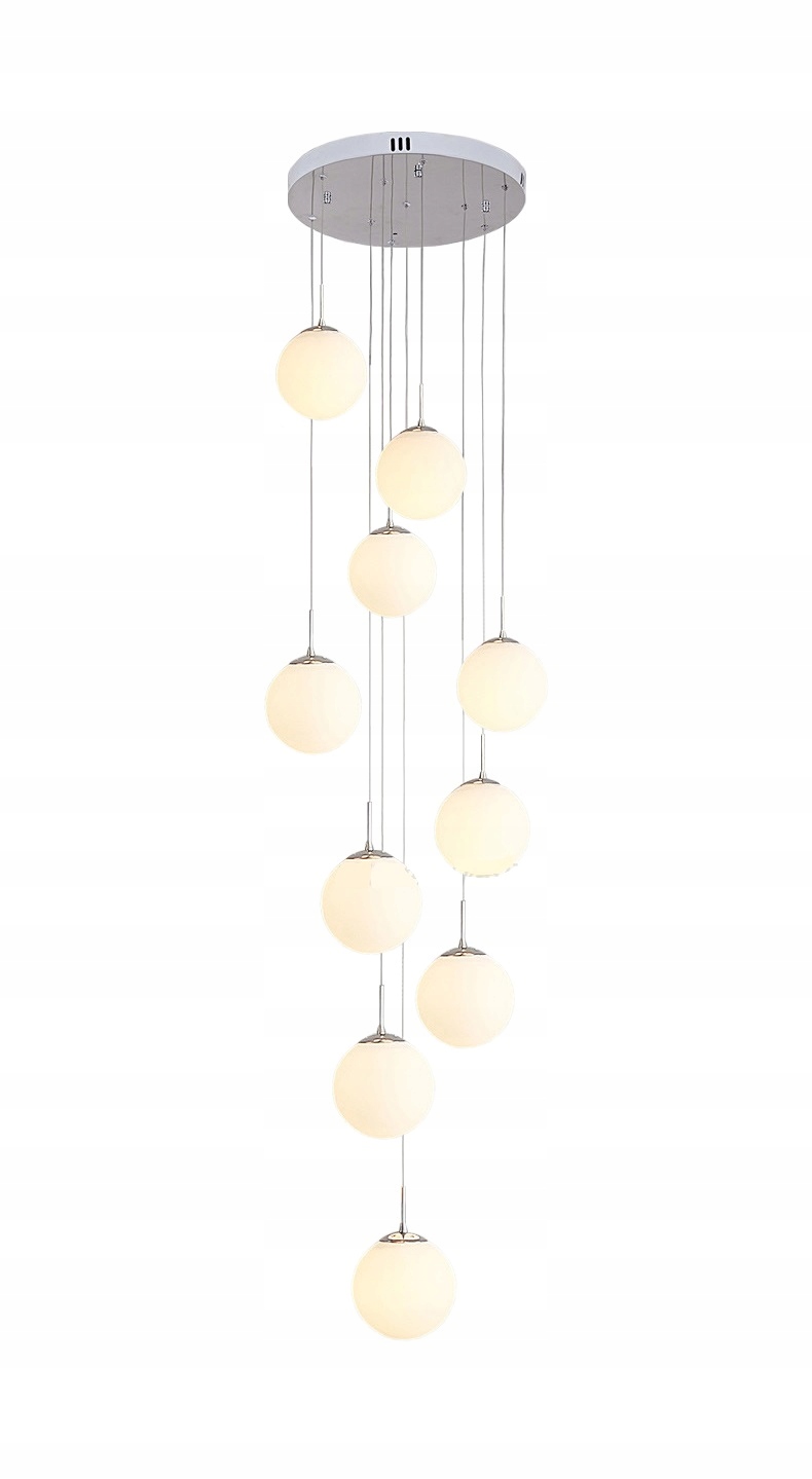 Lampa Wisząca Antresola Srebrna Chrom Kule 10 Kloszy 180CM Darmat Light