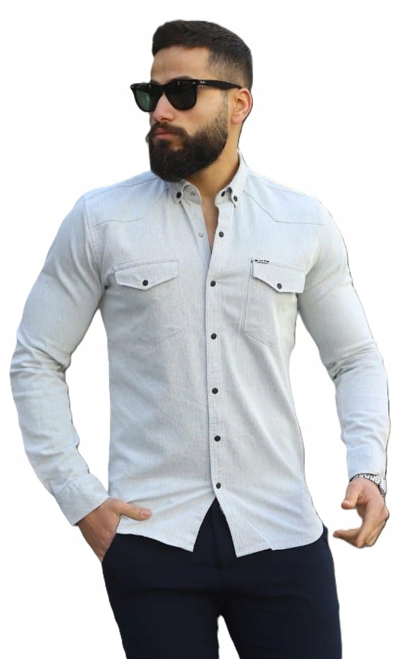 Pánská džínová košile Barva světle šedá Bavlněná Druky ErnestoMen 5XL