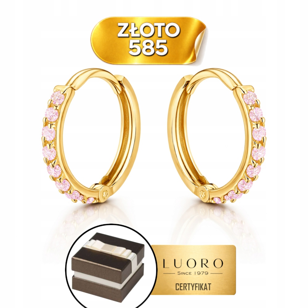 Náušnice Zlaté 585 14K Kolečka S Růžovými Kameny 10 MM Kreole