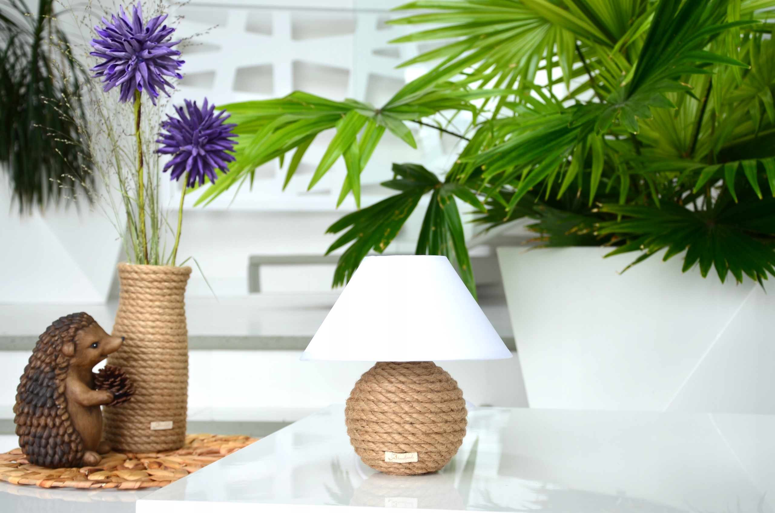 MINI Lampka biurkowa Boho pleciony sznurek juta Kolor biały odcienie brązu i beżu