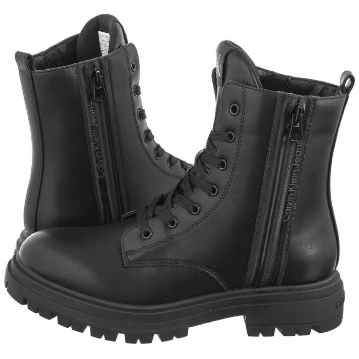 Buty Botki Damskie Calvin Klein Lace-Up Bootie Black V3A5-81018 Czarne