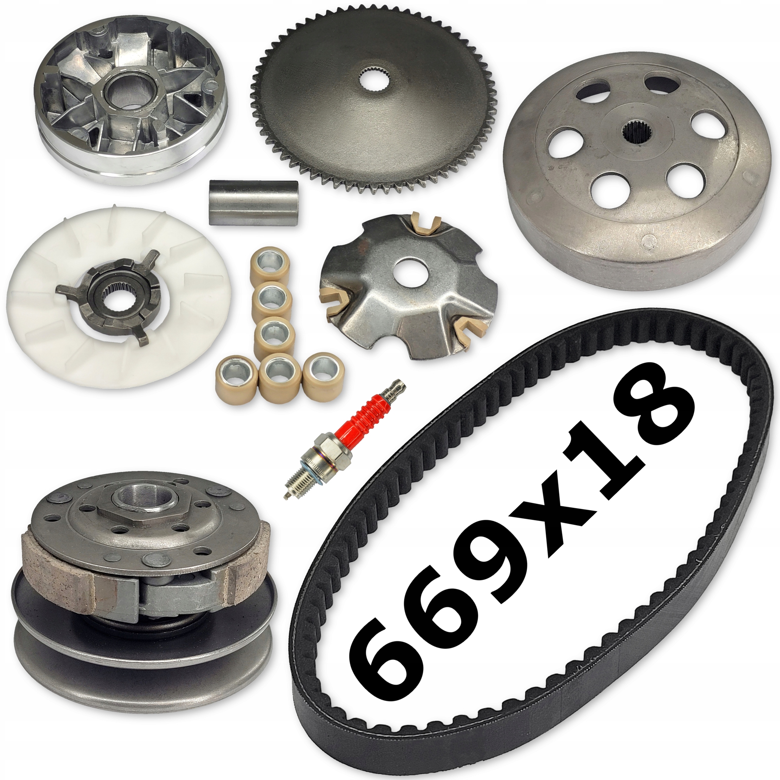 Sprzęgło Wariator Rolki Pasek Pas Napędowy 669x18 Skuter 4T GY6 Qmb