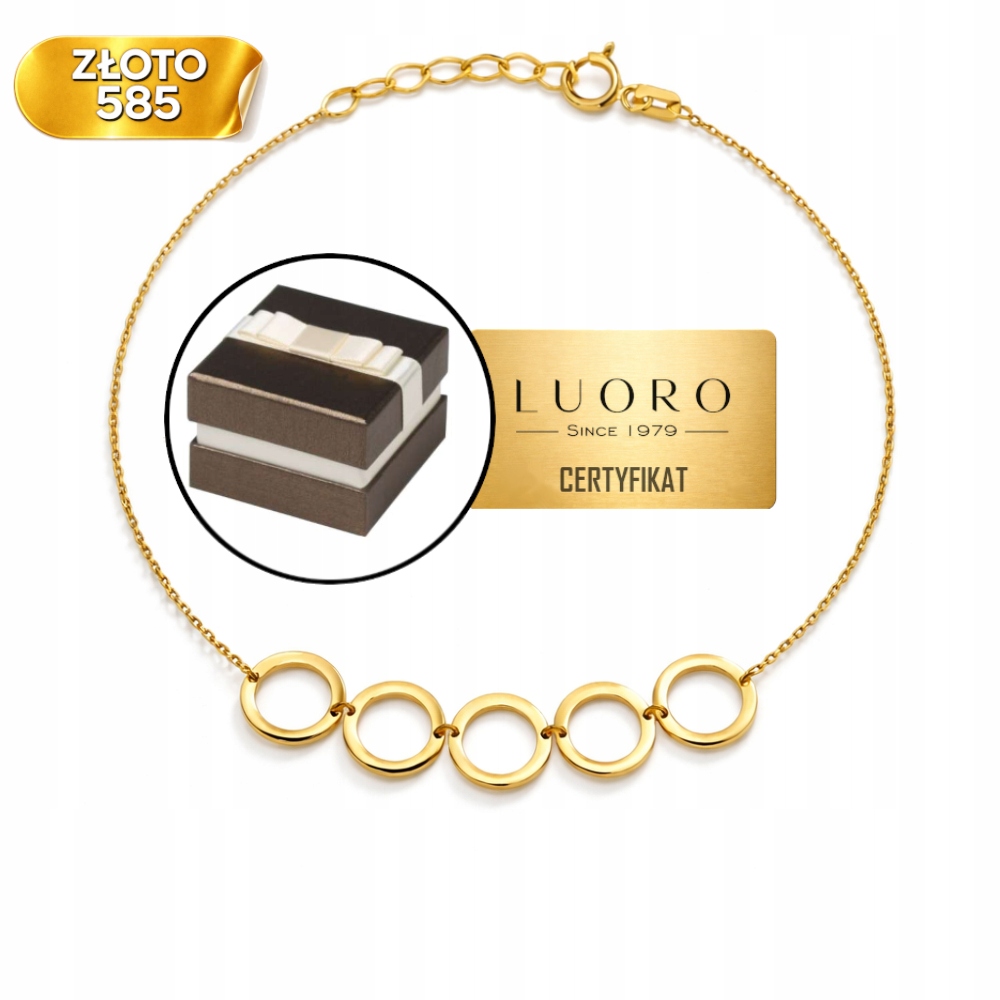 Náramek Zlatý 585 14K Kolečka 17 CM 2 CM Nastavitelný Elegantní