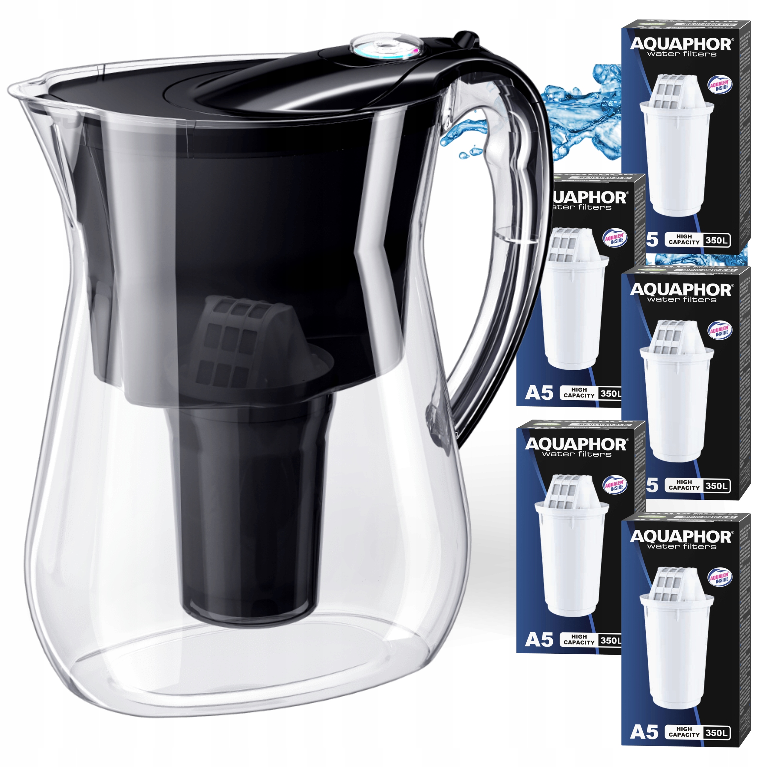 Filtrační konvice na vodu Aquaphor Lyon Černá 3.8L, 5 uhlíkových vložek A5