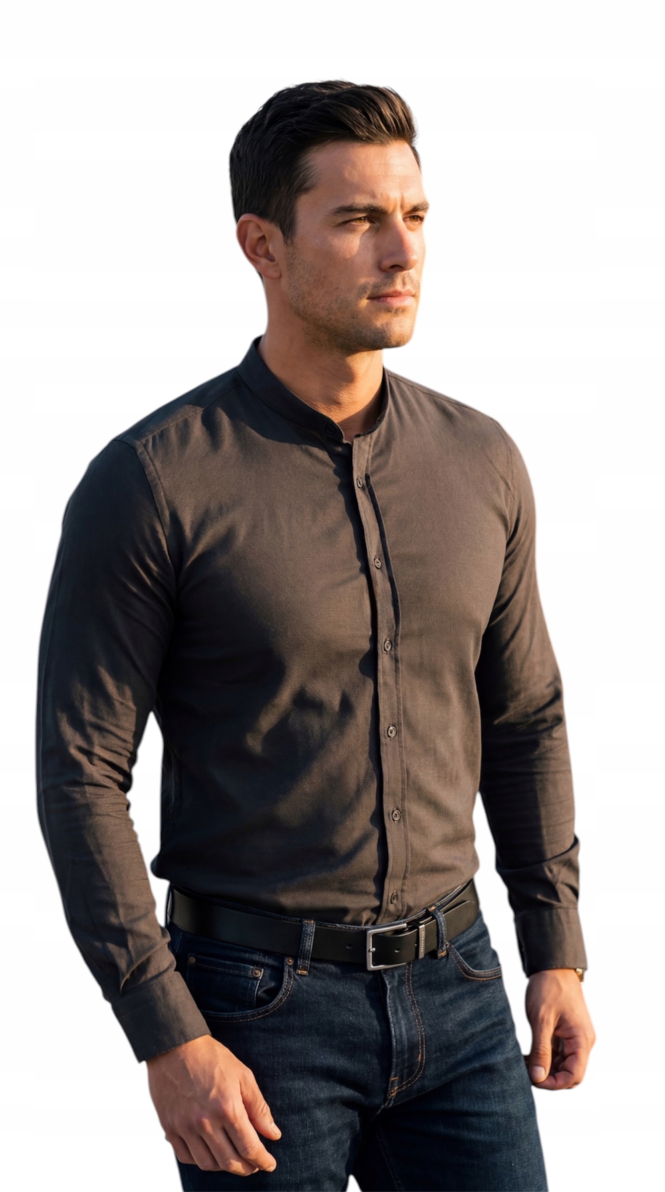 Košile slim fit se stojáčkem, ležérní, grafitová struktura EGO01 3XL