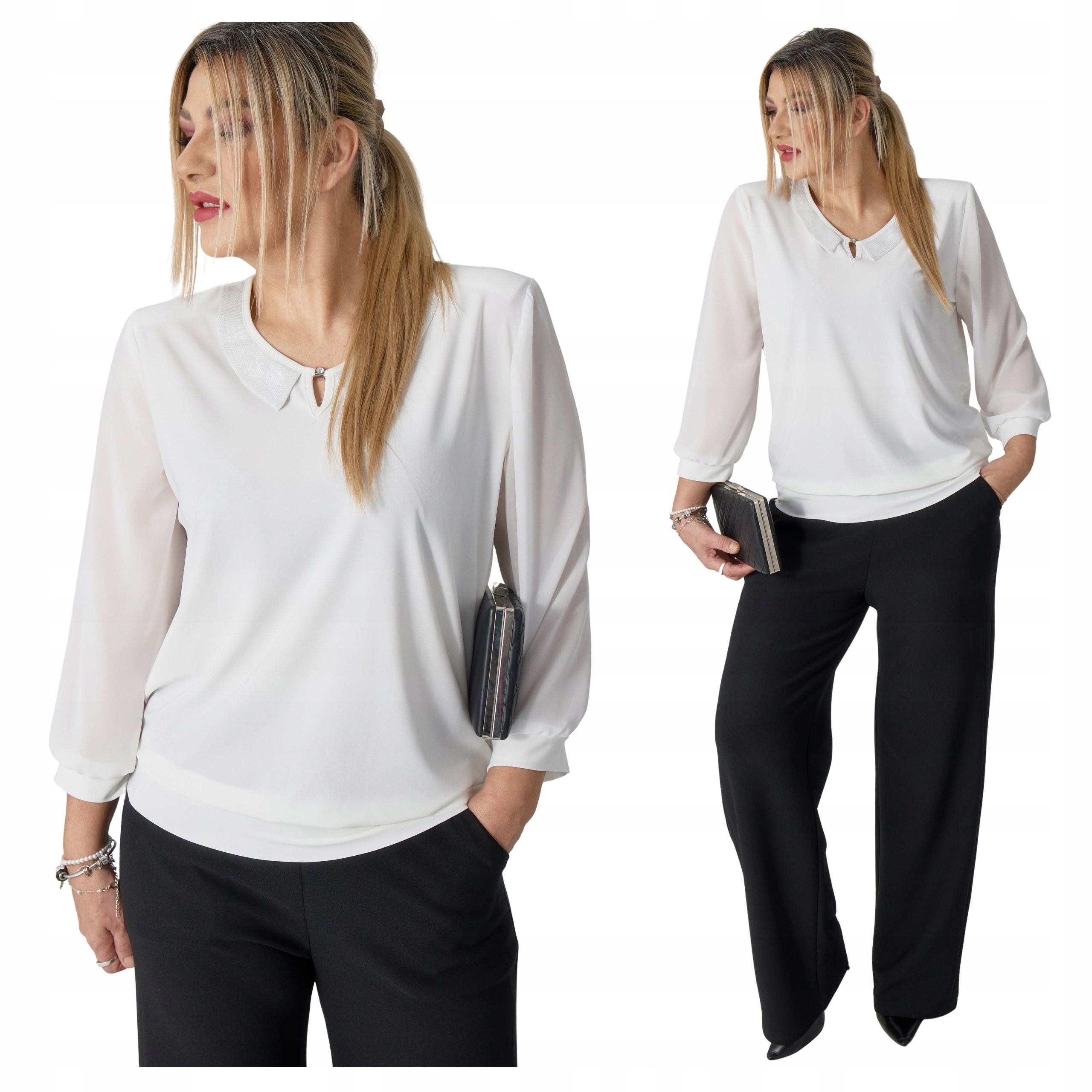 Wizytowa Bluzka Damska Z Kołnierzykiem Polski Producent Duże Rozmiary