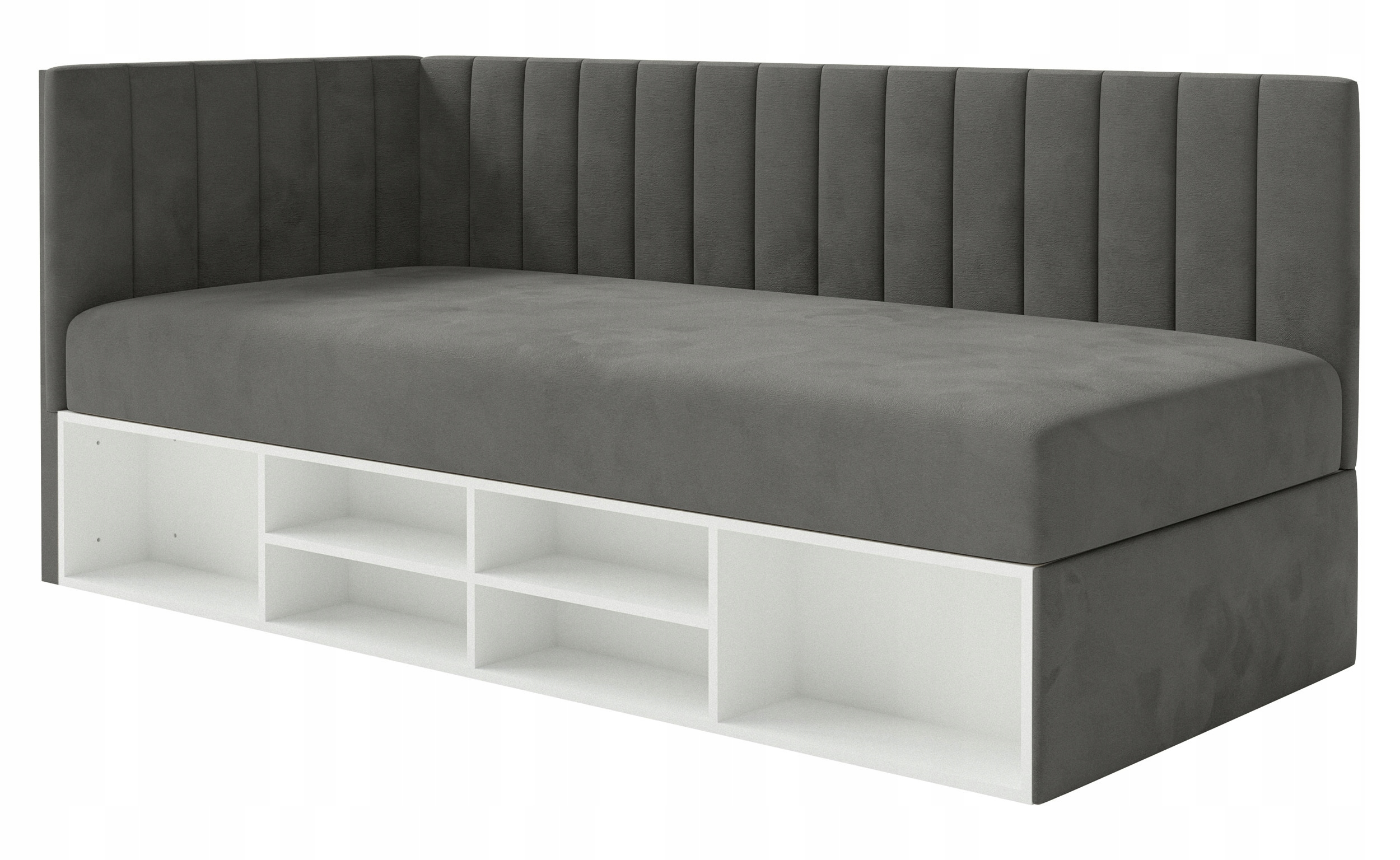 Postel pro mláděž 90x200 cm Ventrio tmavě šedá, hydrofobní velurová, levá