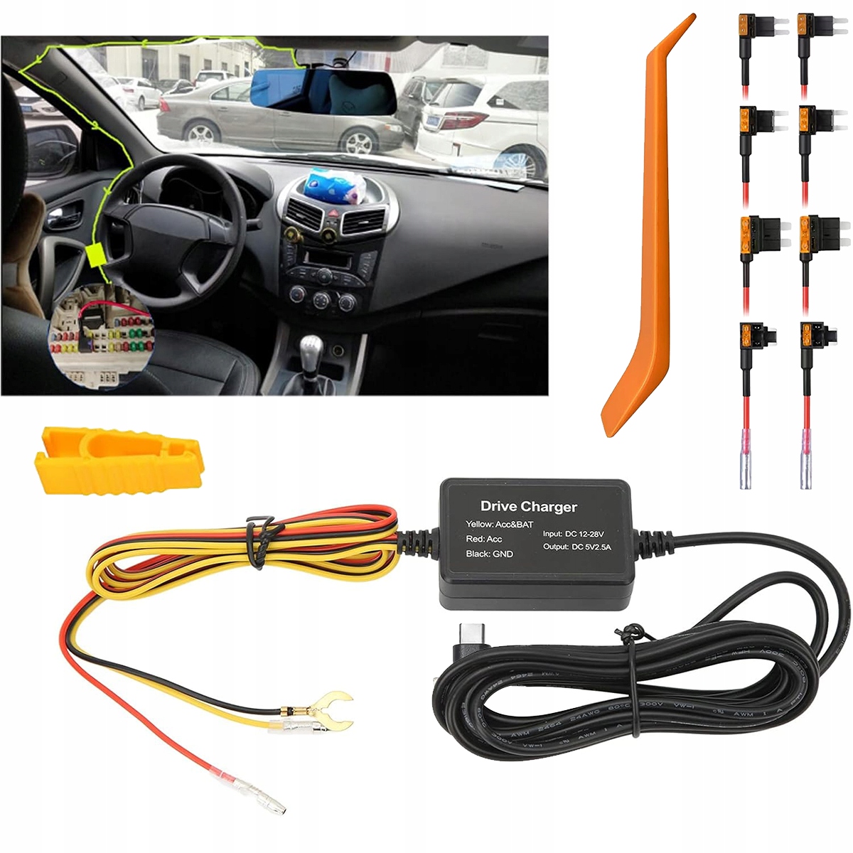 Zasilanie tryb-u Parkingowego KAMER-a do auta Usb-c mini 12V-24V do 5V 2,5A