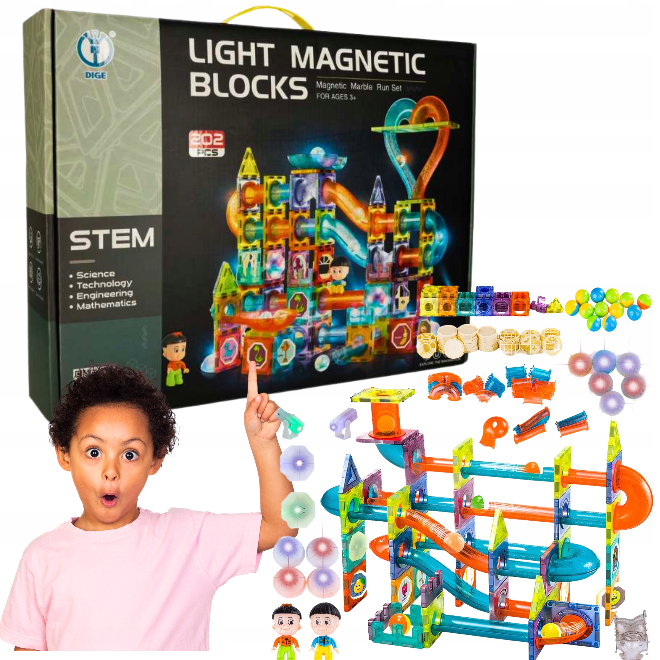 KLOCKI MAGNETYCZNE DUŻY ZESTAW XXL KULODROM ŚWIECĄCE 202EL. NA PREZENT