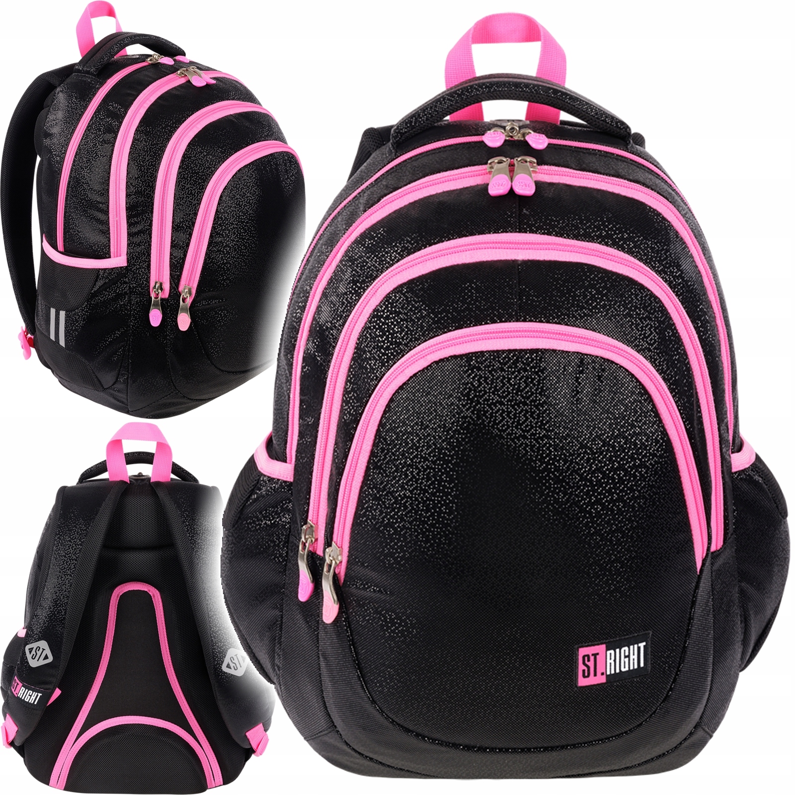 Plecak młodzieżowy St.Right 4-komorowy BP-06 BLACK GLITTER