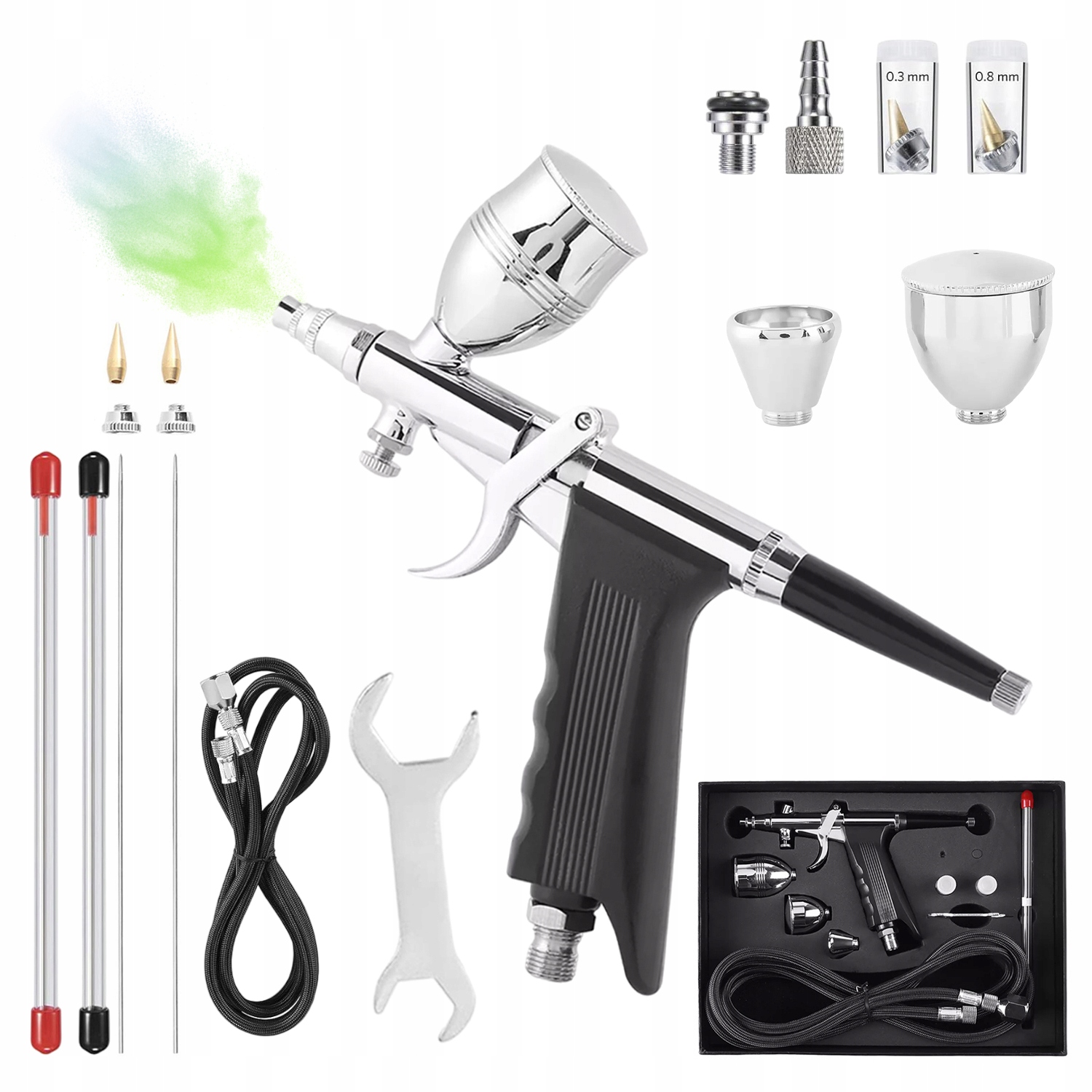 Stříkací pistole na stlačený vzduch s dvojitou akcí a tryskou