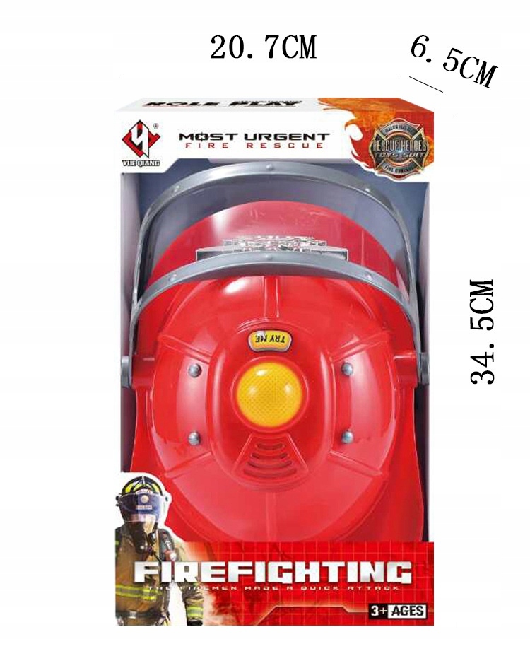 KASK STRAŻACKI Z DŹWIĘKAMI ŚWIATŁEM HEŁM STRAŻAKA DZIECI SYGNAŁ + AUTKO Baterie TAK