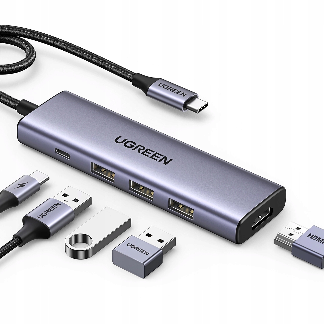 Hub Ugreen CM511 15597 5v1 Usb-c Usb-c Pd Hdmi 3x Usb-a 3.0 šedý