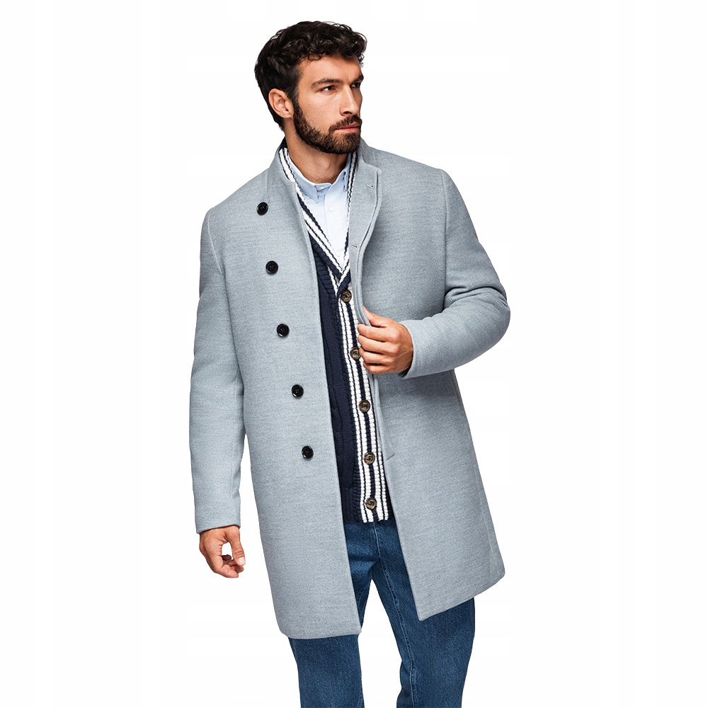 Pánský kabát s vysokým límcem šedý melír V1 OM-COWC-0141 vel. XXL