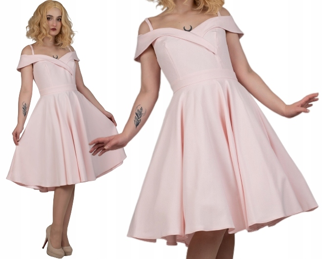 Růžová šaty sukně Pin Up Produkt Polský pudrová rozevřená midi