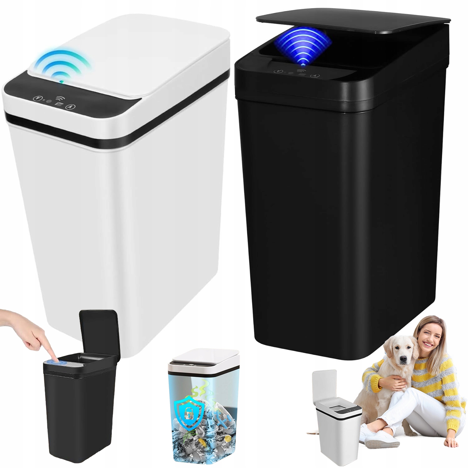 Levně Bílá černá Odpadkový Koš Automatický S Bezdotykovým Senzorem Pohybu