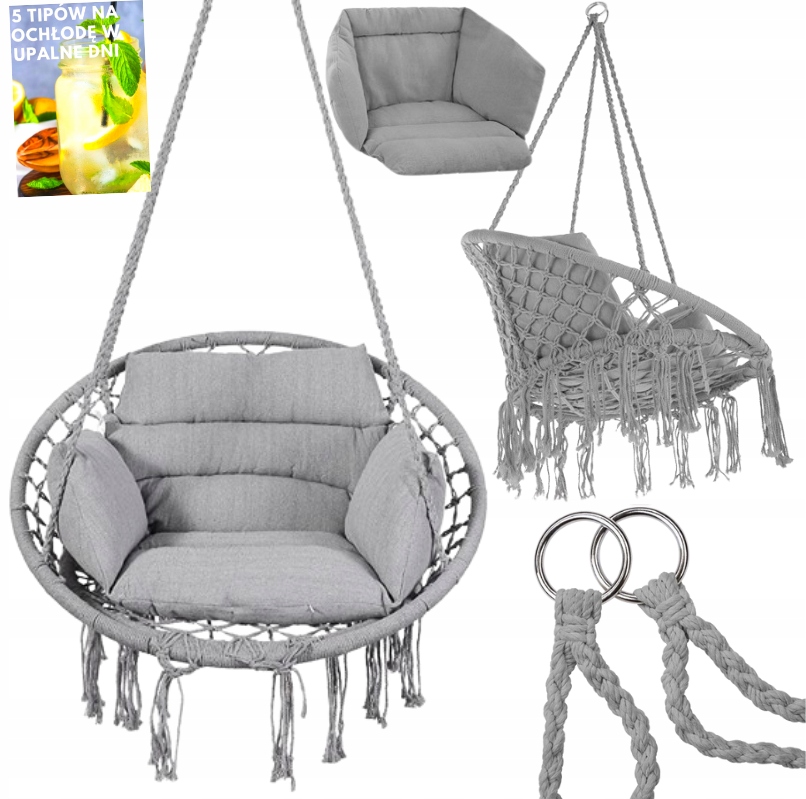 SUPER HUŚTAWKA OGRODOWA BOHO + PODUSZKA BOCIANIE GNIAZDO FOTEL WISZĄCY HIT! Kod producenta 08970