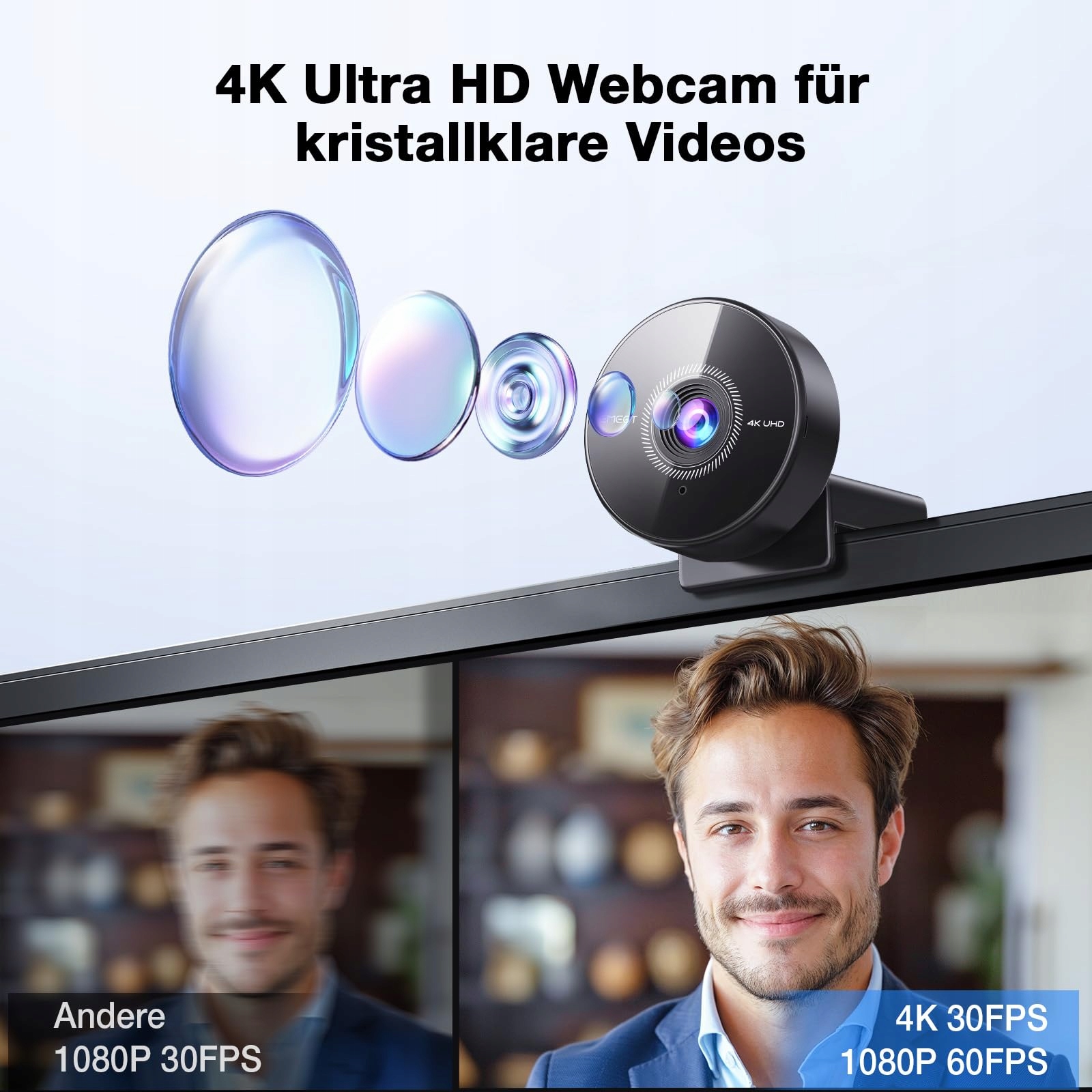 EMEET Kamera Internetowa 4K 8MP Autofokus Mikrofon USB Plug&Play — miniatura 2