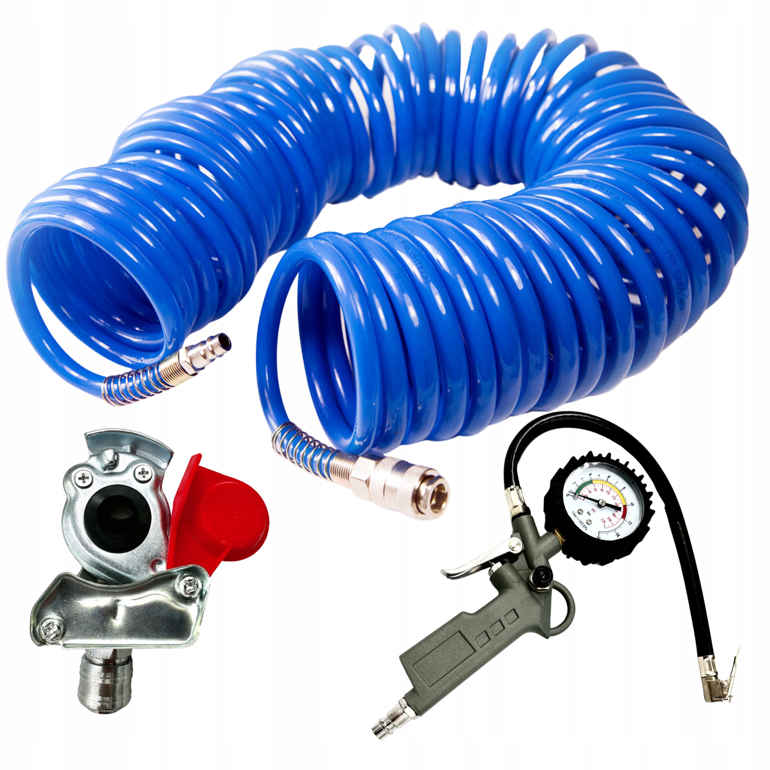 Hadice pro nafukování kol Tir pistole s manometrem 15 metrů spirálová 8*12 mm