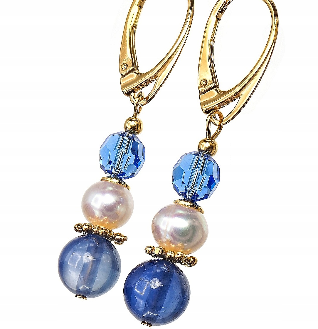 Safírové perly Originální krystaly Krásné Náušnice Zlaté Stříbro Certifikát