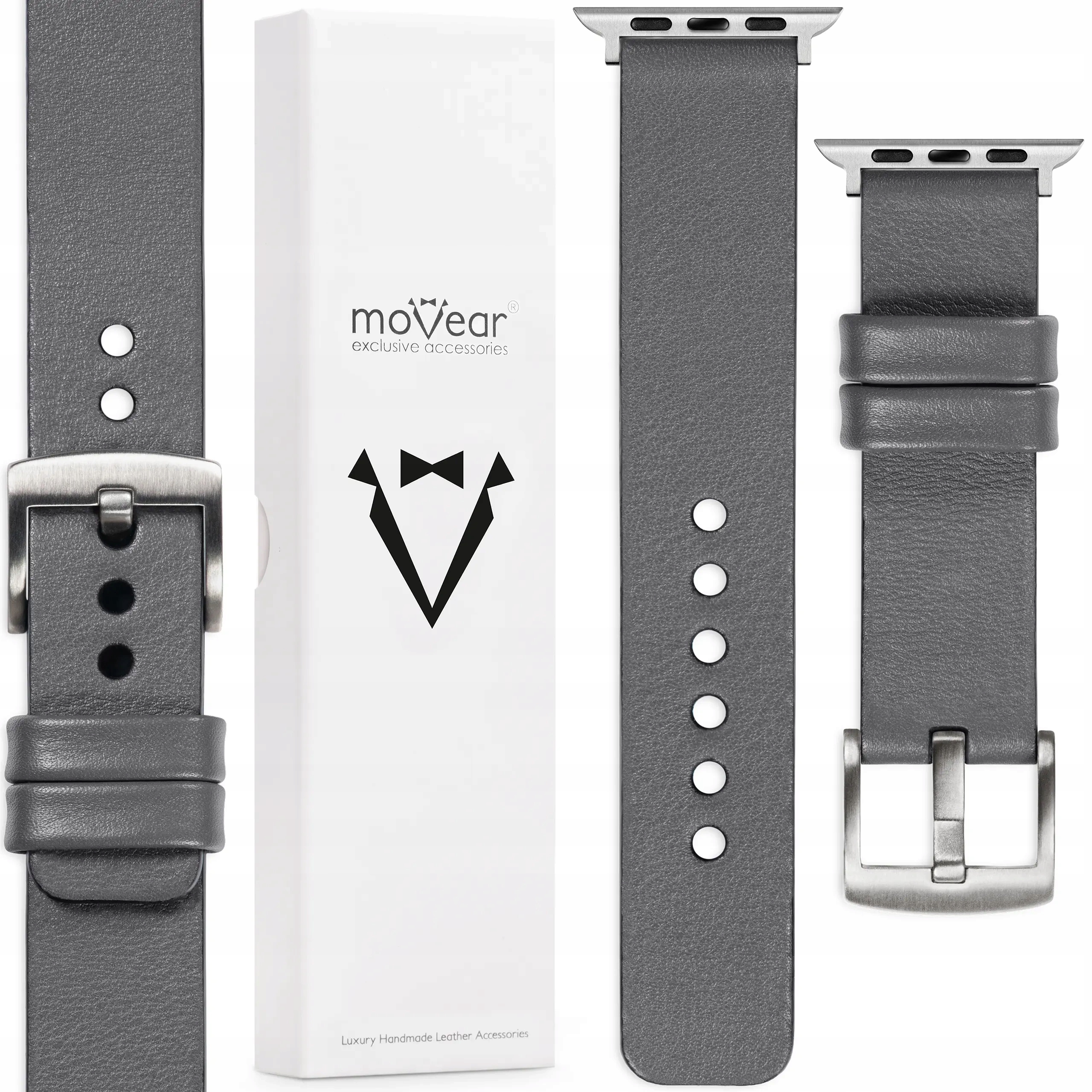 Kožený řemínek pro Apple Watch 46/45/44mm Šedý Polský Movear