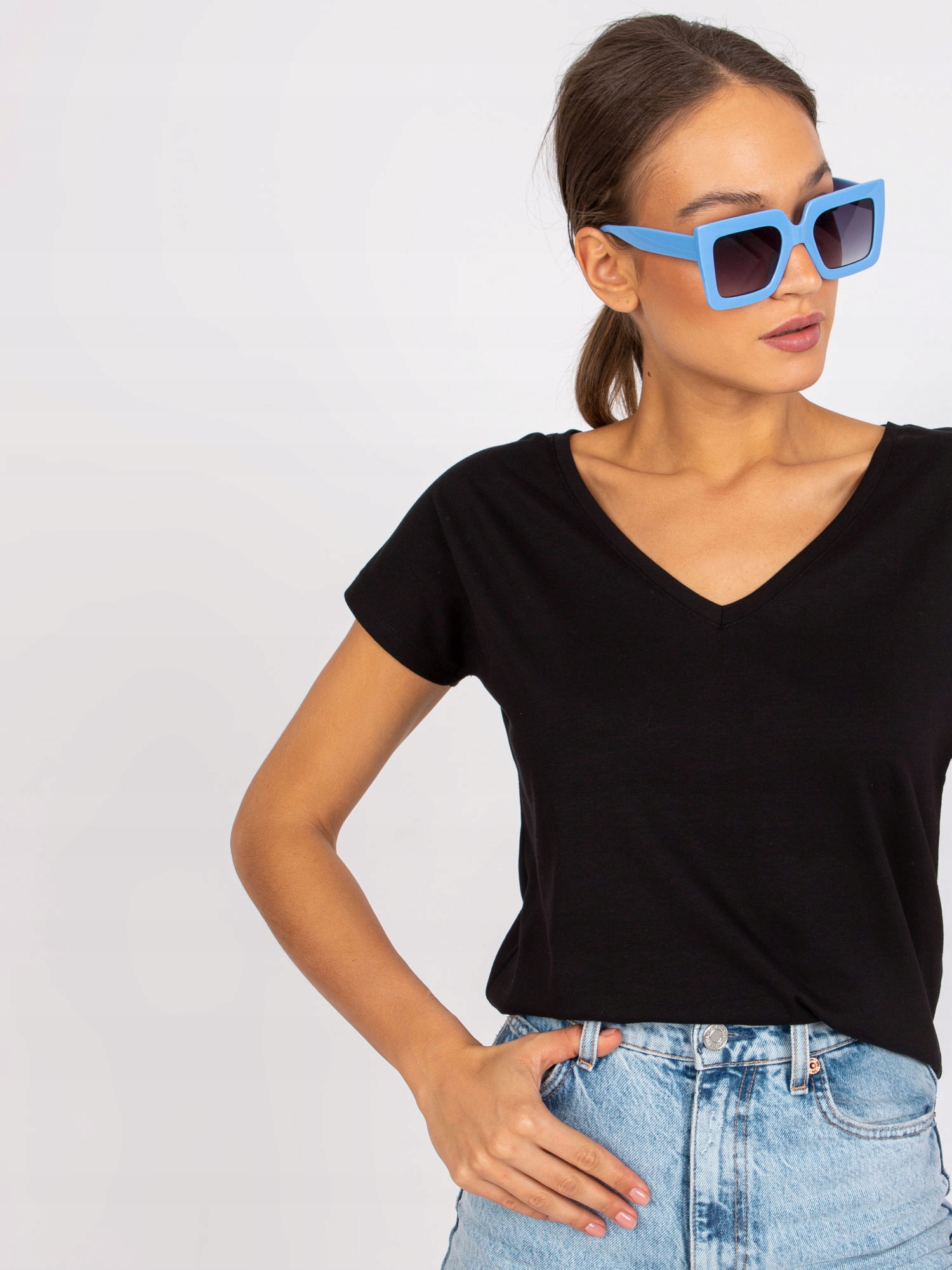 T-SHIRT DAMSKI KOSZULKA BAWEŁNIANA V-NECK SEREK Rozmiar L