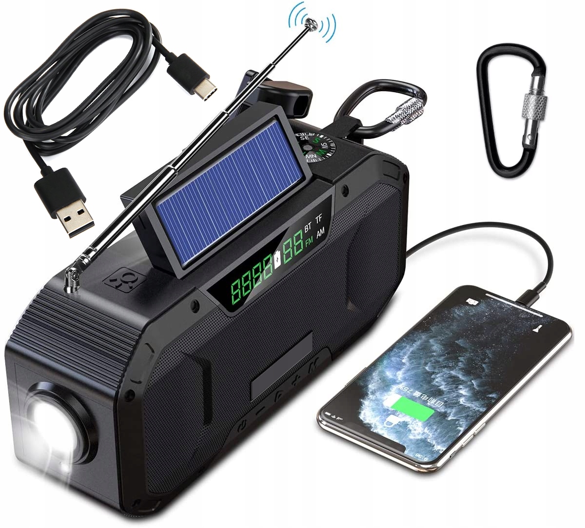 SOLAR FM RADIO CRANK TORCH POWER BANK USB SOS