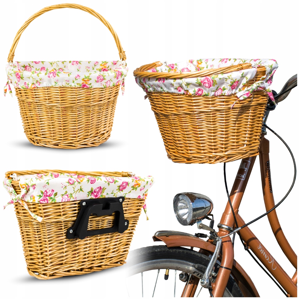 Naturalny Kosz Wiklinowy Do Roweru Na Kierownicę Wkład Kwiaty Wpinany Click