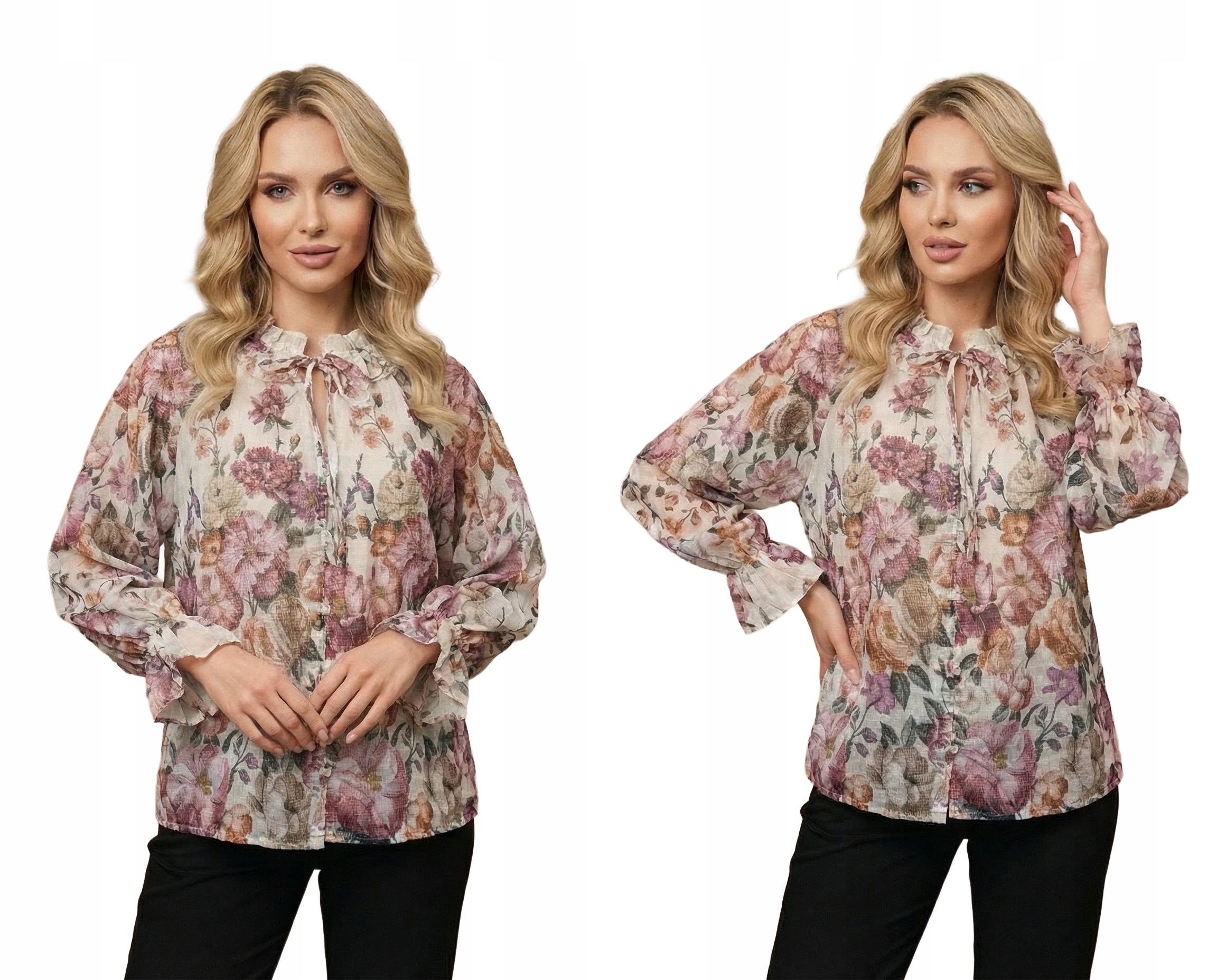 Bluzka Rozpinana Koszula Kwiaty Falbanki Wizytowa Mgiełka Lamiar