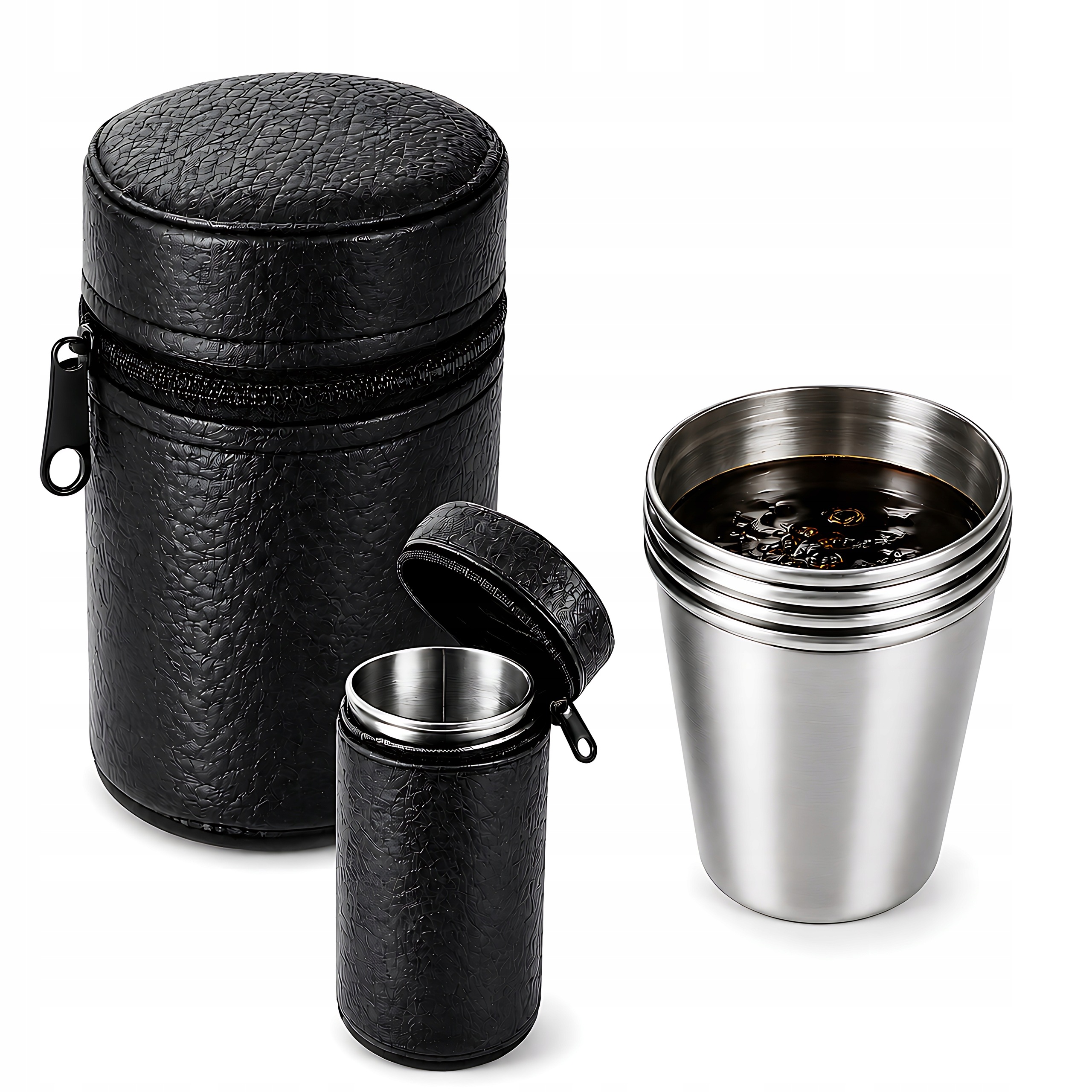 Metalowe Kieliszki Turystyczne 4 sztuki 80ml Etui