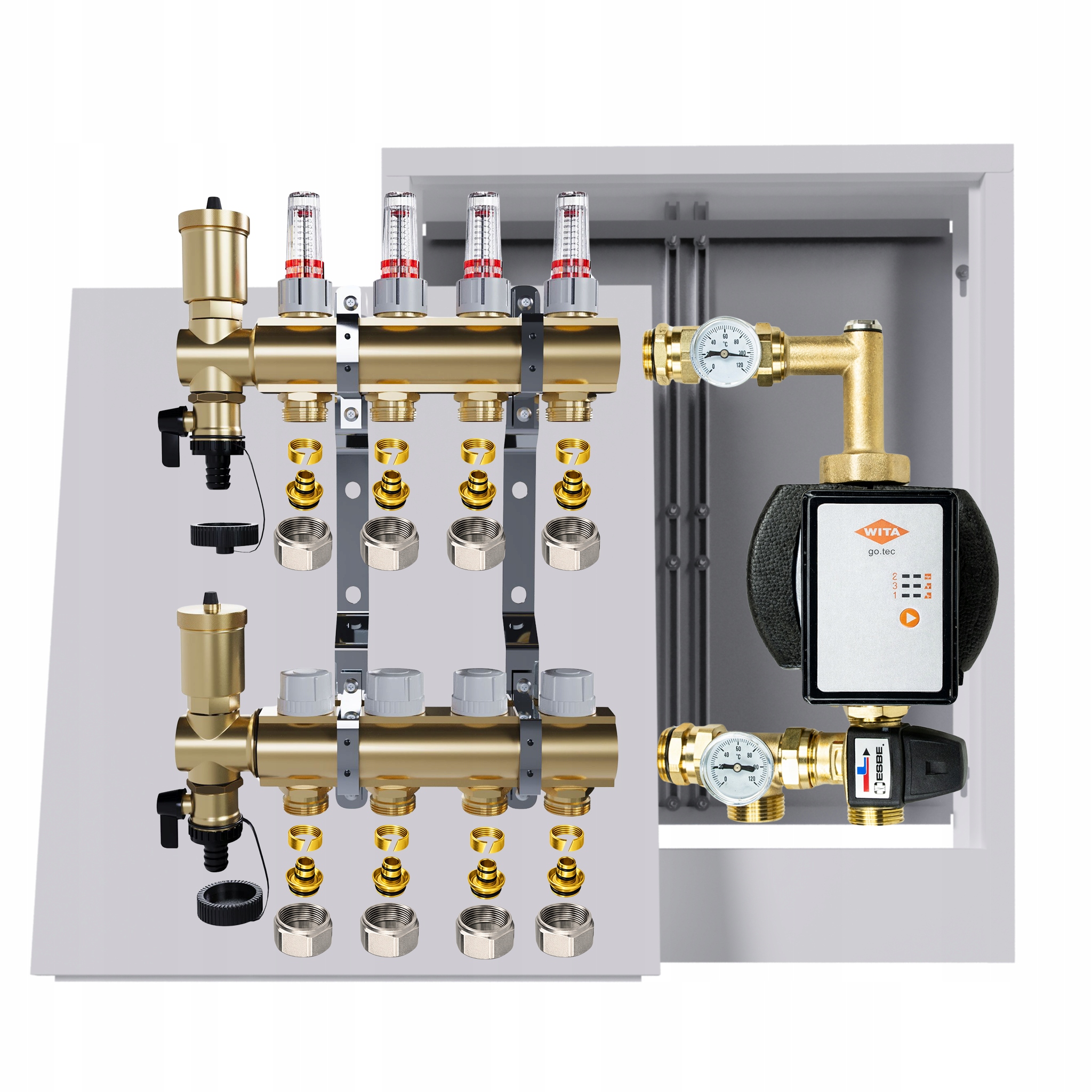 Rozdělovač pro podlahu 4 okruhy Nástěnná skříňka Čerpadlo Wita Pex