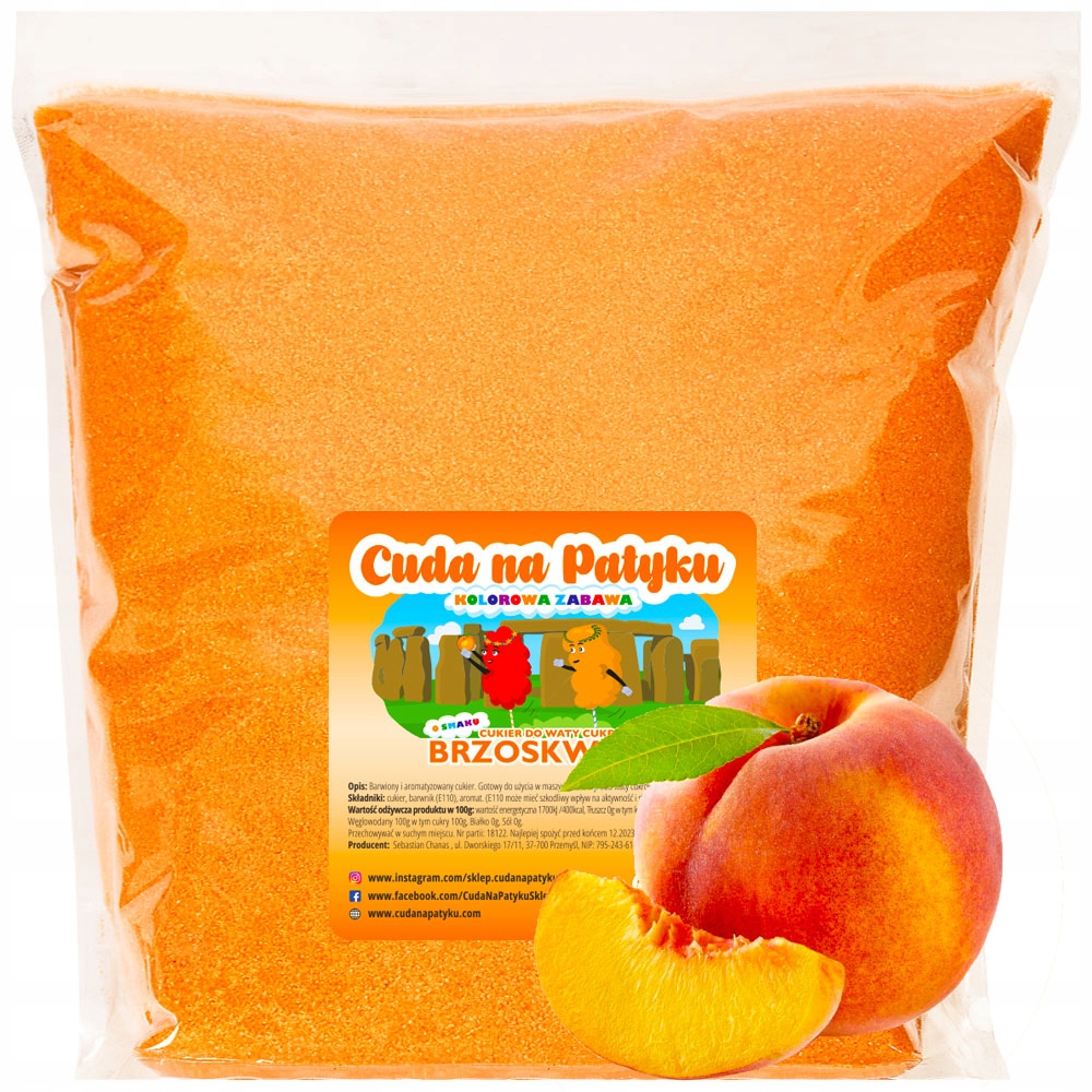 Kolorowy Cukier Do Waty Cukrowej do Maszyny Smakowy BRZOSKWINIOWY 500g