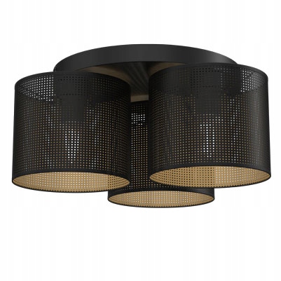 Stropná lampa loft okrúhla 3 tienidlá čierna zlatá sieťovina 3 body Luminex